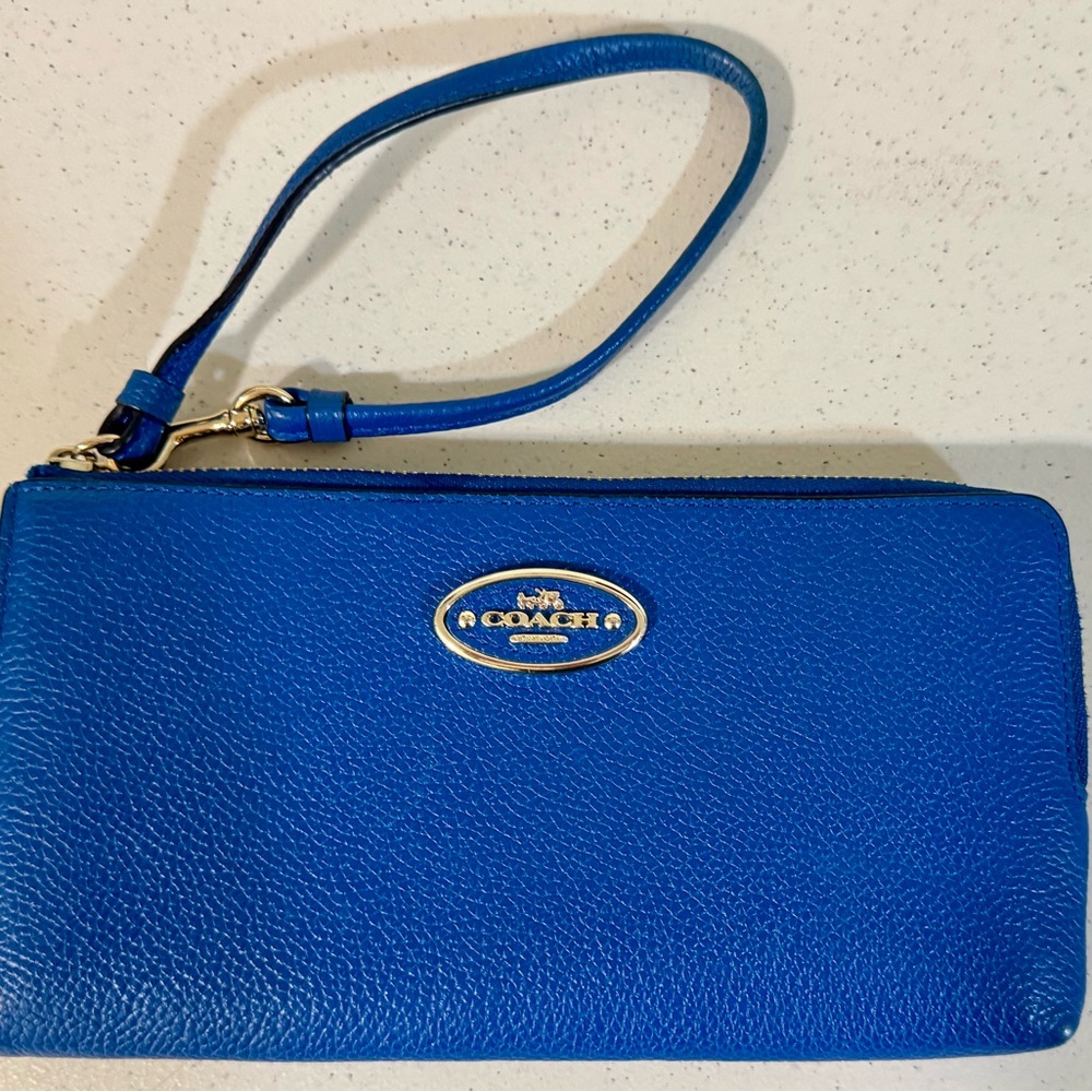 Coach Vibrant Blue Leather Wristlet